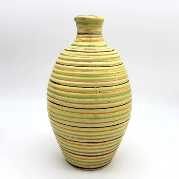 Italian Striped Beehive Pottery Vase Ribbed Alvino Bagni Style Handmade Italy - Picture 2 of 14